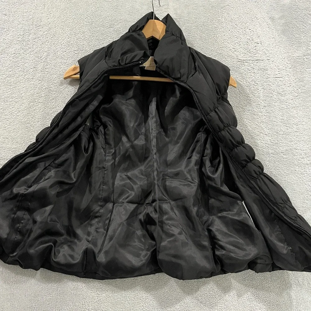MICHAEL KORS Down Puffer Vest Womens Small‎ Black Full Zip Water Fowl Grunge
